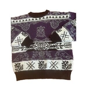 Vintage Sweater Mens Purple Black Cobain Cosby Dad Grandpa Grunge Funky Medium